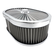 Proflow Air Filter Assembly Flow Top Oval Stainless Steel 12in. x 9in. x 5in. Suit 5-1/8in. Flat Base - PFEAF-300127S