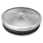 Proflow Air Filter Assembly Flow Top Round Stainless Steel 14in. x 2in. Suit 5-1/8in. Neck Flat Base - PFEAF-350051S PFEAF-350051S