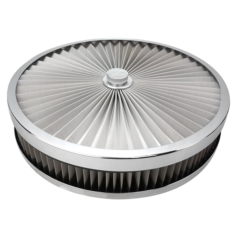 Proflow Air Filter Assembly Flow Top Round Stainless Steel 14in. x 2in. Suit 5-1/8in. Neck Flat Base - PFEAF-350051S PFEAF-350051S
