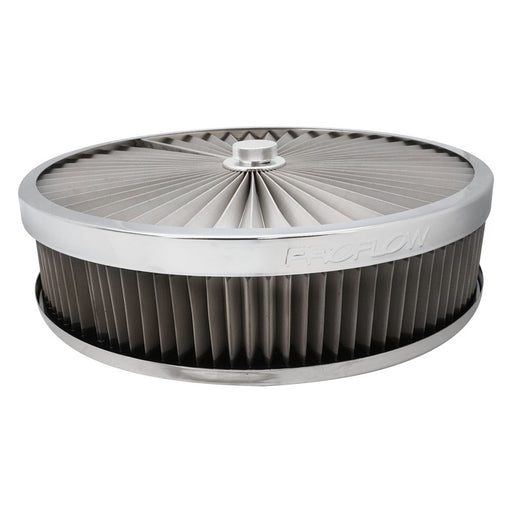Proflow Air Filter Assembly For Holley EFI Sniper Series, Flow Top Round Stainless Steel 14'' x 3'', Suit 5-1/8in. Neck Recessed Base - PFEAF-350076S-SN
