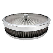 Proflow Air Filter Assembly Flow Top Round Stainless Steel 14in. x 3in. Suit 5-1/8in. Neck Recessed Base - PFEAF-350076S