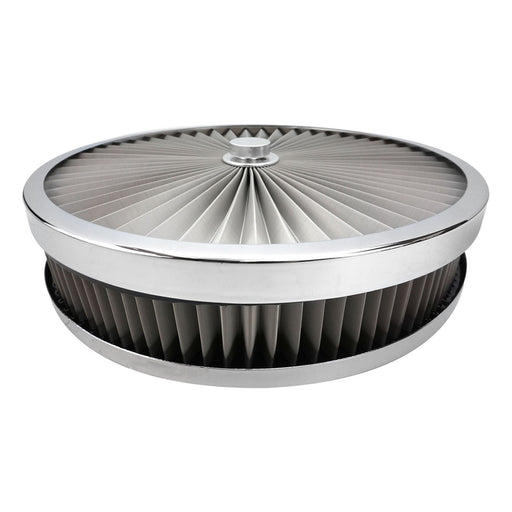 Proflow Air Filter Assembly Flow Top Round Stainless Steel 14in. x 3in. Suit 5-1/8in. Neck Recessed Base - PFEAF-350076S