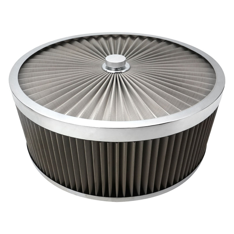 Proflow Air Filter Assembly Flow Top Round Stainless Steel 14in. x 4in. Suit 5-1/8in. Neck Recessed Base - PFEAF-350102S PFEAF-350102S
