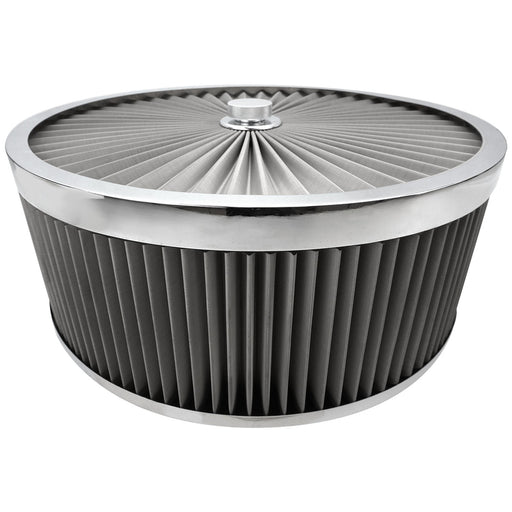 Proflow Air Filter Assembly Flow Top Round Stainless Steel 14in. x 4in. Suit 5-1/8in. Neck Recessed Base - PFEAF-350102S