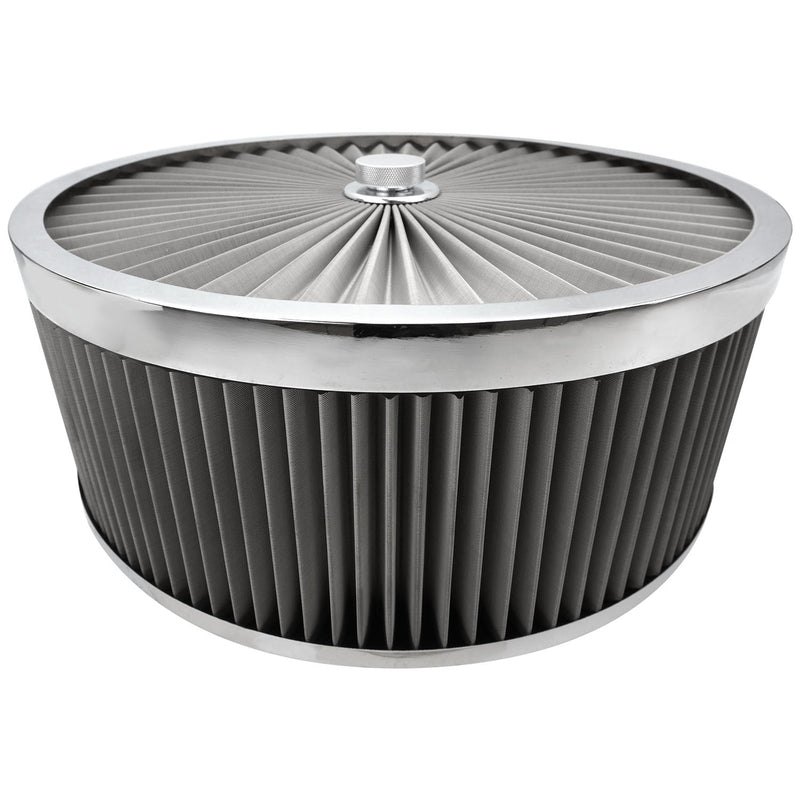 Proflow Air Filter Assembly Flow Top Round Stainless Steel 14in. x 5in. Suit 5-1/8in. Neck Recessed Base - PFEAF-350127S