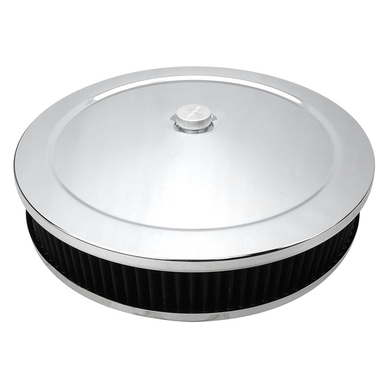 Proflow Air Filter Assembly Round 14in. x 2.5in, Chrome, Flat Base, - PFEAF-6350063B PFEAF-6350063B