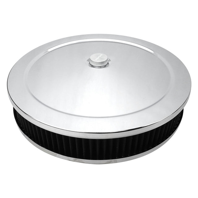 Proflow Air Filter Assembly Round 14in. x 2.5in, Chrome, Flat Base, - PFEAF-6350063B PFEAF-6350063B