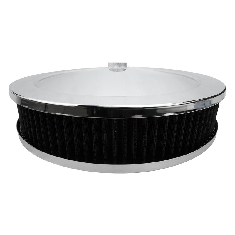 Proflow Air Filter Assembly Round 14in. x 3in, Chrome, Flate Base - PFEAF-6350076B