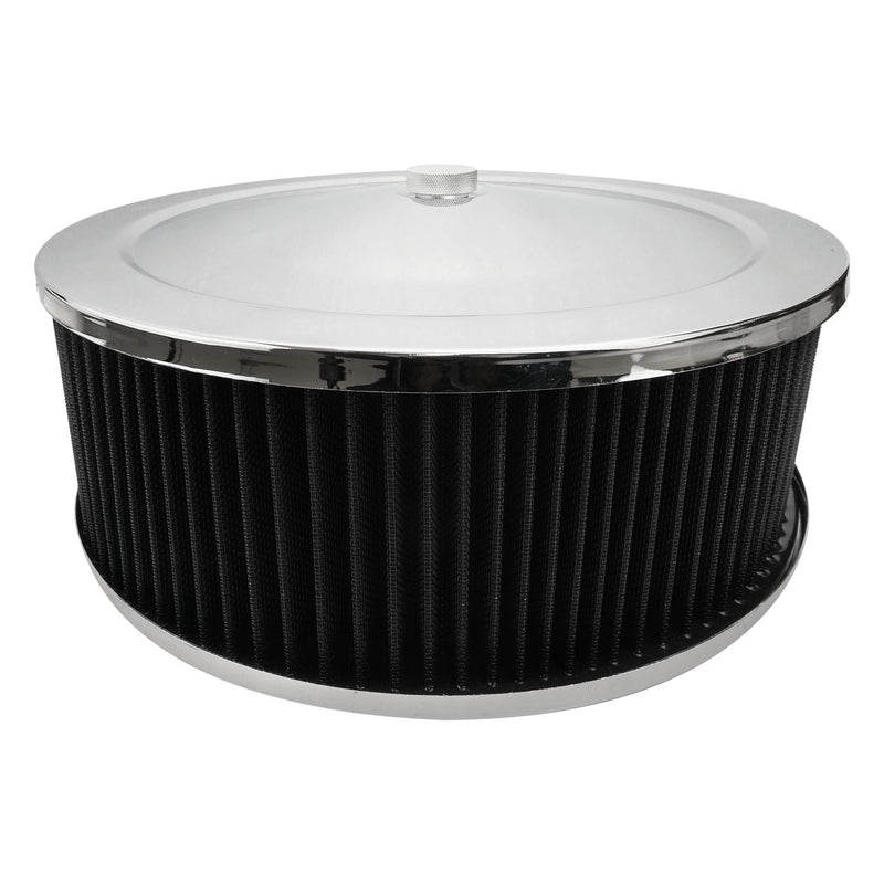 Proflow Air Filter Assembly Round 14in. x 4in, Chrome, Flat Base, - PFEAF-6350102B