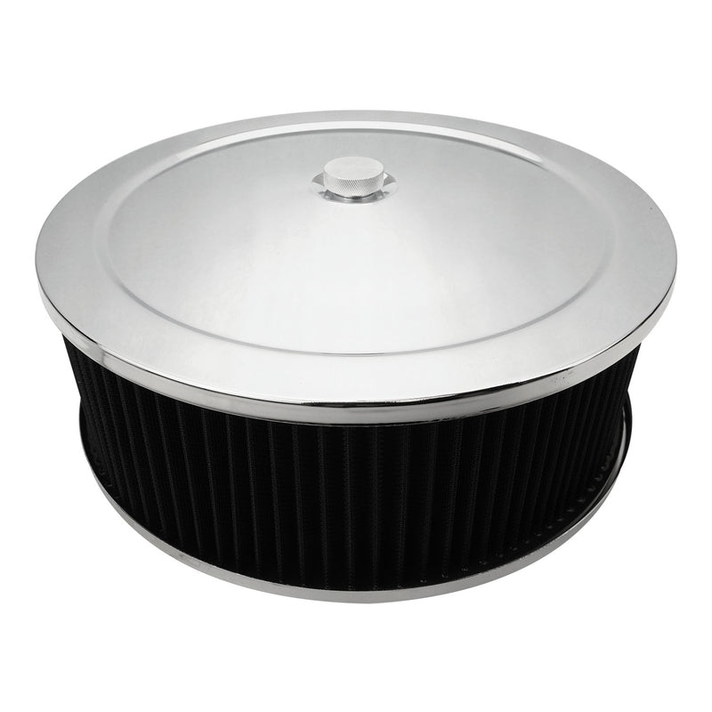 Proflow Air Filter Assembly Round 14in. x 4in, Chrome, Flat Base, - PFEAF-6350102B PFEAF-6350102B