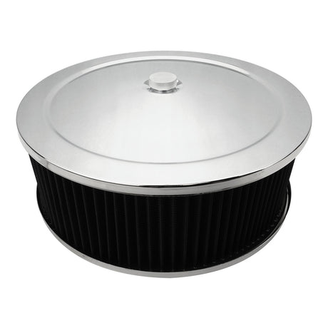 Proflow Air Filter Assembly Round 14in. x 4in, Chrome, Flat Base, - PFEAF-6350102B PFEAF-6350102B
