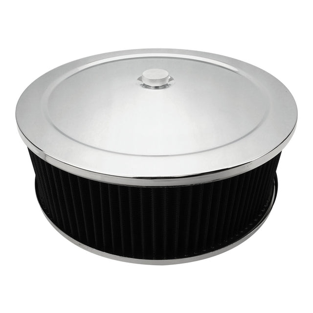 Proflow Air Filter Assembly Round 14in. x 4in, Chrome, Flat Base, - PFEAF-6350102B PFEAF-6350102B