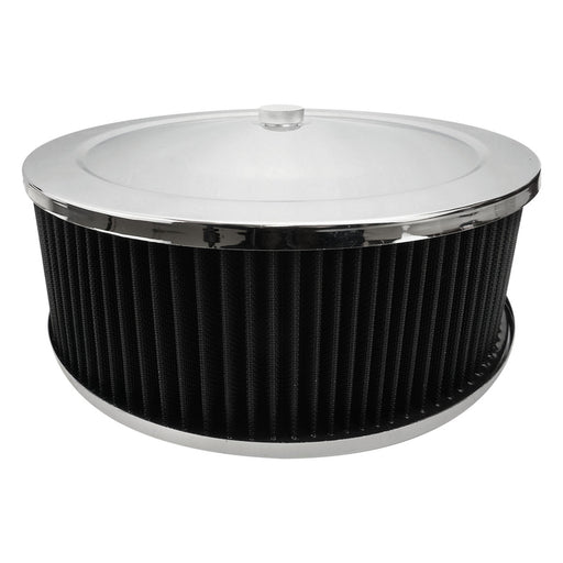 Proflow Air Filter Assembly Round 14in. x 4in, Chrome, Flat Base, - PFEAF-6350102B