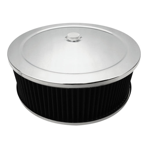 Proflow Air Filter Assembly Round 14in. x 5in, Chrome, Flat Base, - PFEAF-6350127B PFEAF-6350127B