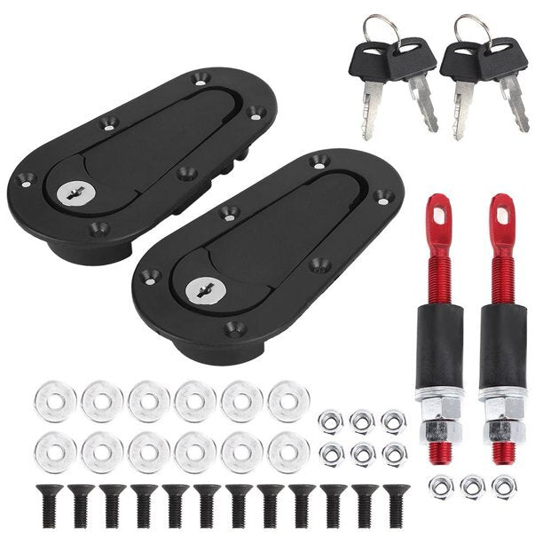 Proflow Bonnet Hood Pins, Plush Flush, Aluminium Pins, With Locking Key, 4.961 in, Kit - PFEBL500-L