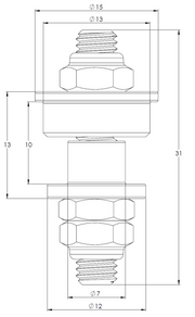 Proflow Electrical Bulkhead Connectors, High Current, Stainless Steel, PTFE, 25A Max, Pair - PFEBT-0105