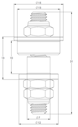 Proflow Electrical Bulkhead Connectors, High Current, Stainless Steel, PTFE, 25A Max, Pair - PFEBT-0105