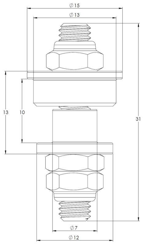 Proflow Electrical Bulkhead Connectors, High Current, Stainless Steel, PTFE, 25A Max, Pair - PFEBT-0105