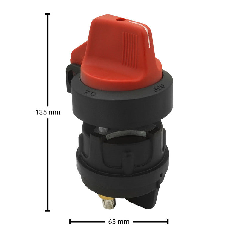Proflow The Big Round Battery Disconnect Switch, On-Off, Plastic, Red/Black Marine Style with lock hole, 12v - 36v, 300Amp - PFEBT-047