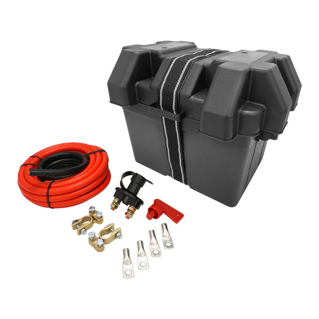 Proflow Universal Battery Box Plastic Relocation kit, External Size 340L x 245W x 270H, Suit Camping Boating, Cars, Regular Battery - PFEBT-220-KIT PFEBT-220-KIT