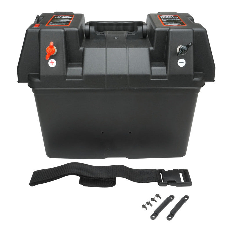 Proflow Battery Box Kit , Portable Power Storage Marine, Cig & USB Socket, Volt Meter Display, 16A ,External Size 435W x 265D x 330H . - PFEBT-880