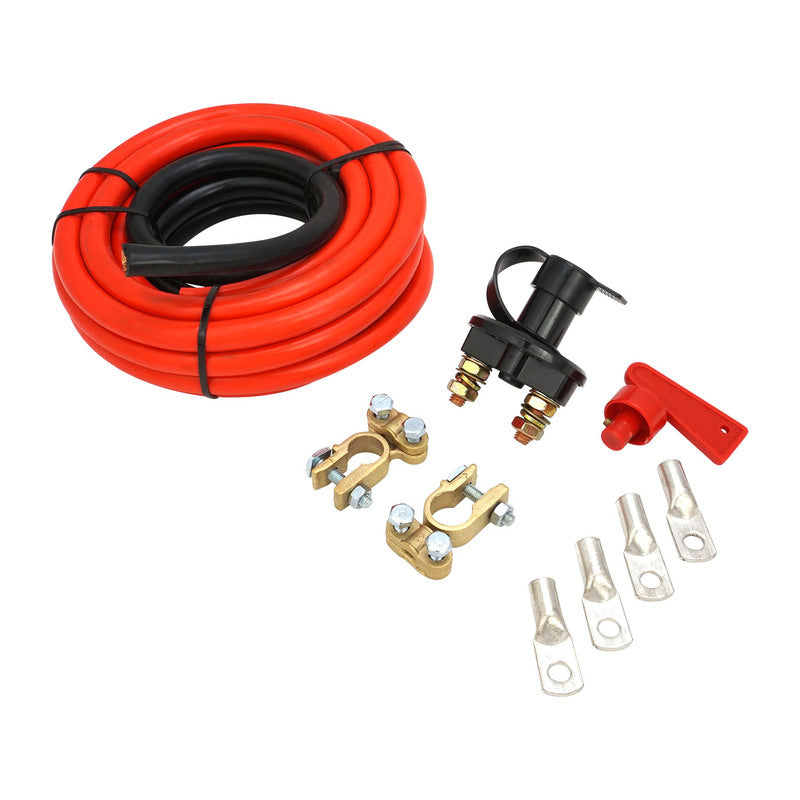 Proflow Battery Relocation Kit, 5m Red, 1m Black Battery Cables, Battery Terminals, Side Post Adapter, Isolator Switch 12V, 250A - PFEBT-900