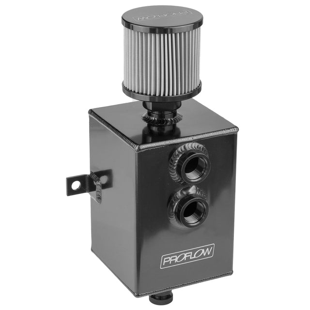 Proflow Oil Breather 2 Lt Tank, Catch Can, Square Aluminium, Black, Filtered Breather, Universal, Each - PFECC2-BK PFECC2-BK