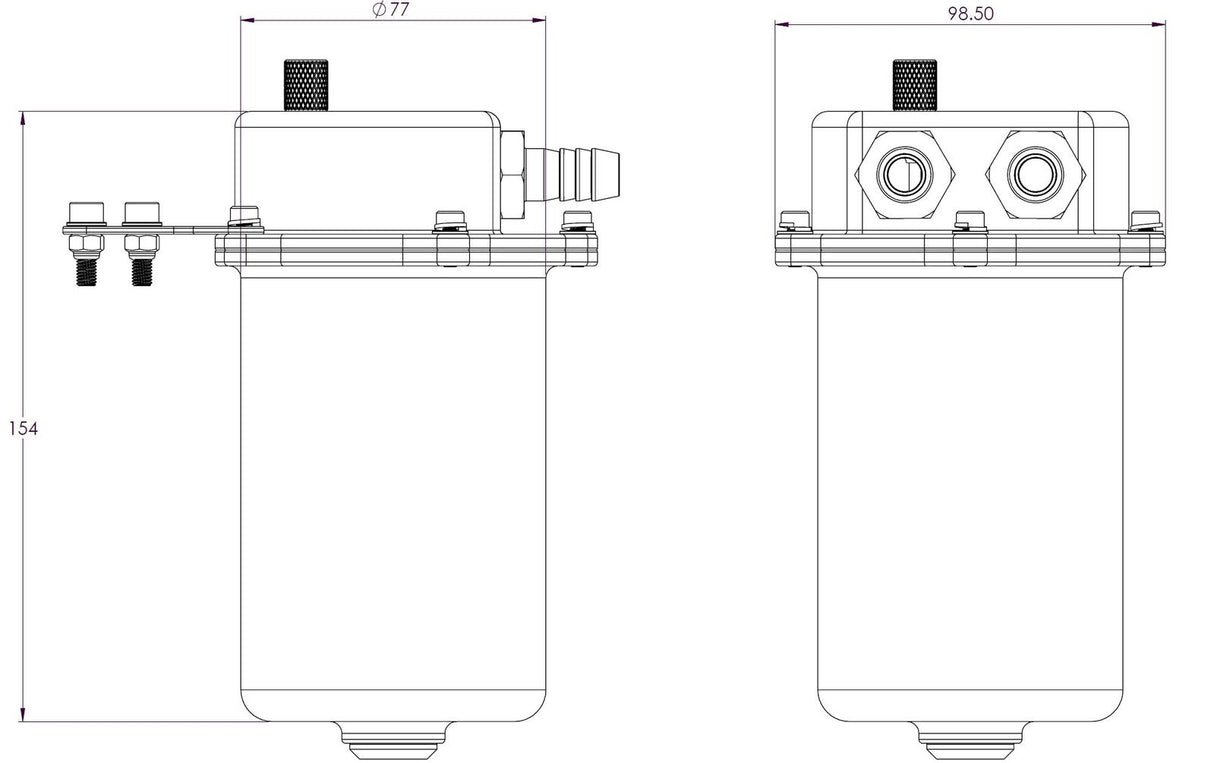 Proflow Catch Can Kit, Oil Separator, Baffled, Recirculating, 500mL, Billet Aluminium, Universal - PFECCT-500BK