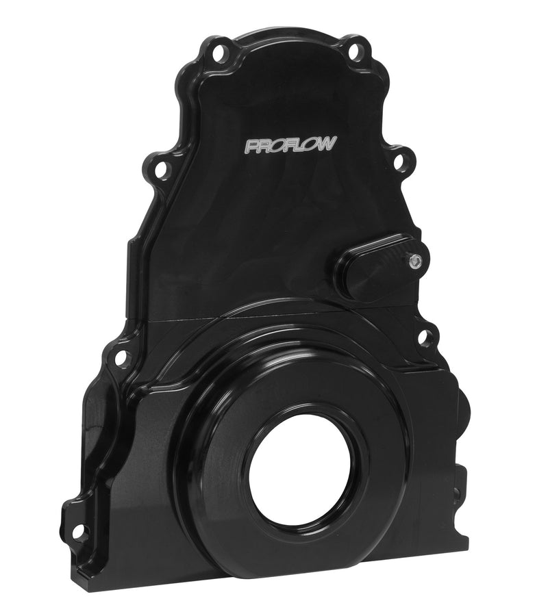 Proflow Timing Cover, 2-Piece, For Holden/Chevrolet LS1/LS2/LS3 Engines, Billet Aluminium, Black Anodised - PFECTCLSBK PFECTCLSBK