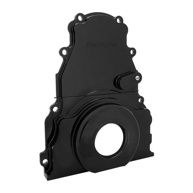 Proflow Timing Cover, 2-Piece, For Holden/Chevrolet LS1/LS2/LS3 Engines, Billet Aluminium, Black Anodised - PFECTCLSBK PFECTCLSBK