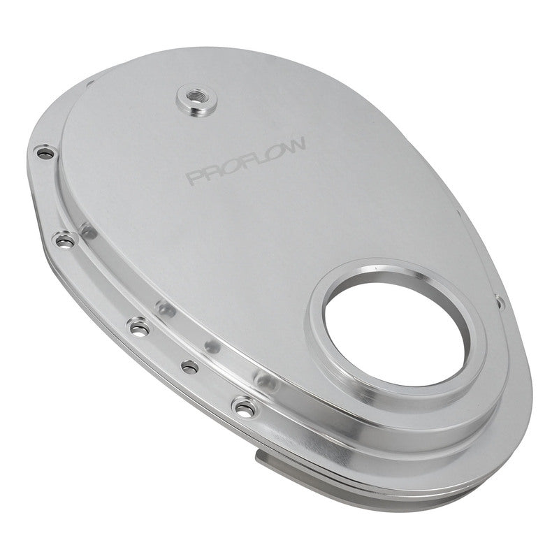 Proflow Timing Cover, 2-piece, Billet Aluminium, Silver Anodised, Silicone Bead Gasket, SB For Chevrolet V8 Small Block, Kit, - PFECTCS