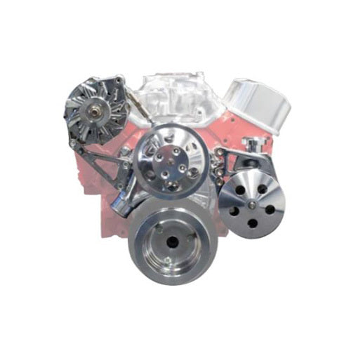Proflow Front Drive Kit, V Belt Kit, Chrome V Belt SB Chev Long Style Pump - PFEDK35012