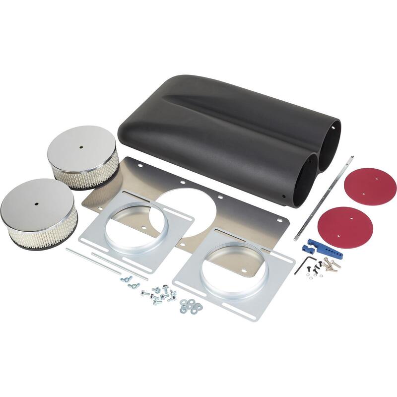 Proflow Carburettor Scoop, Aluminium, Black, Red Butterfly, Shot Gun Style, Single/Dual Carburettor, Each - PFEEA5236BK