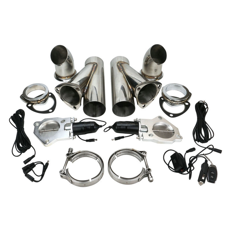 Proflow Dual Exhaust Cutouts, Electric, Aluminium, Bolt On, 2.5 in. Diameter, Stainless Steel Tubing, Kit - PFEEEC250-D