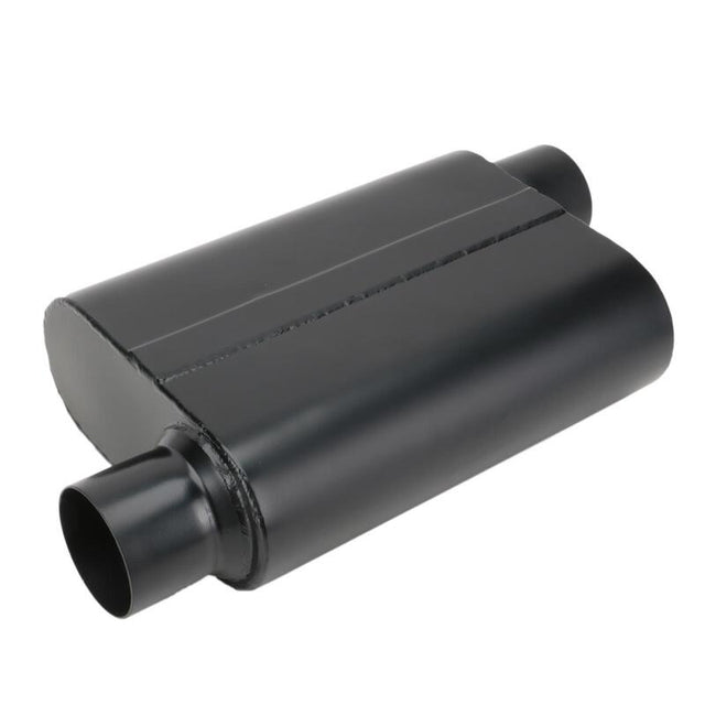 Proflow Muffler, 2.25 in, Black Compact Flow Chamber II, Side Inlet To 2.25 in. Side Outlet, 9.75" x 13" x 4" body, Each - PFEEM31503 PFEEM31503