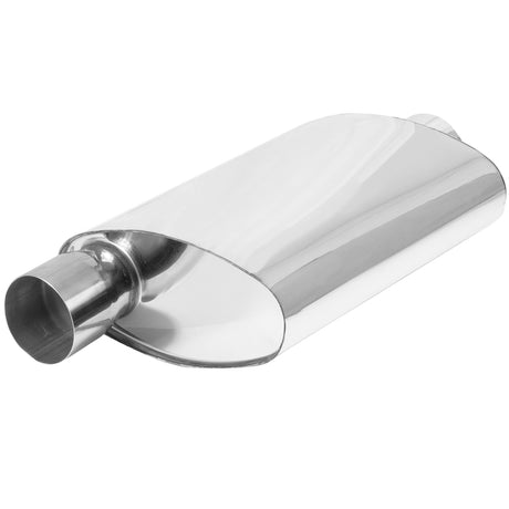 Proflow Muffler Oval, 409 Stainless Steel Polished Flow Chamber 3in. Side Inlet To 3in. Centre Outlet - PFEEMS51505 PFEEMS51505