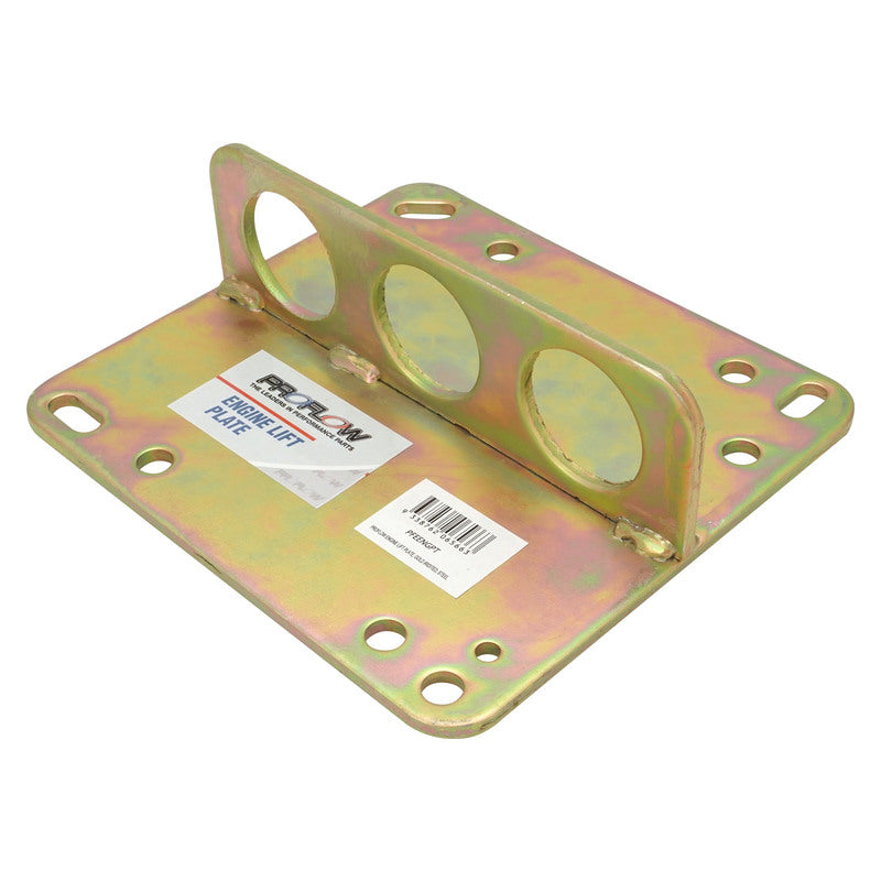 Proflow Engine Lift Plate, Gold Iridited Steel, 900 lbs (400kg) Max, Fits Most 2-Barrel/ 4-Barrel Intakes - PFEENGPT