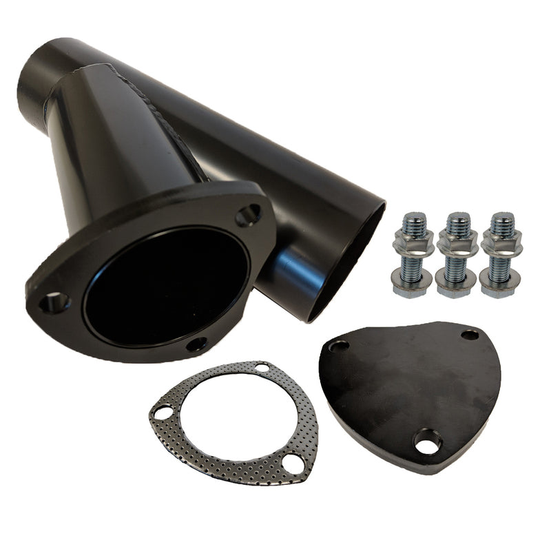 Proflow Exhaust Steel Cut Out Y Pipe 3.5in, Cap Gasket & Bolts 10in. overall length, Each - PFEEYPSTL35 PFEEYPSTL35