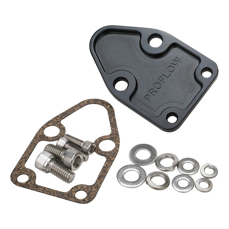 Proflow Fuel Pump Block-Off Plate, Aluminium, Black Anodised, SB For Chevrolet, Each - PFEFB-102BK PFEFB-102BK
