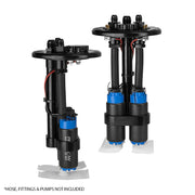 Proflow Dual Fuel Pump Hanger Module, Mounts 39mm Fuel Pumps, 120.5mm PCD, Billet Aluminium, Black Anodised - PFEFCA003