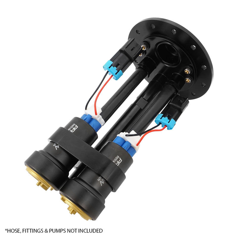 Proflow Dual Fuel Pump Hanger Module, Mounts 39mm Fuel Pumps, 120.5mm PCD, Billet Aluminium, Black Anodised - PFEFCA003