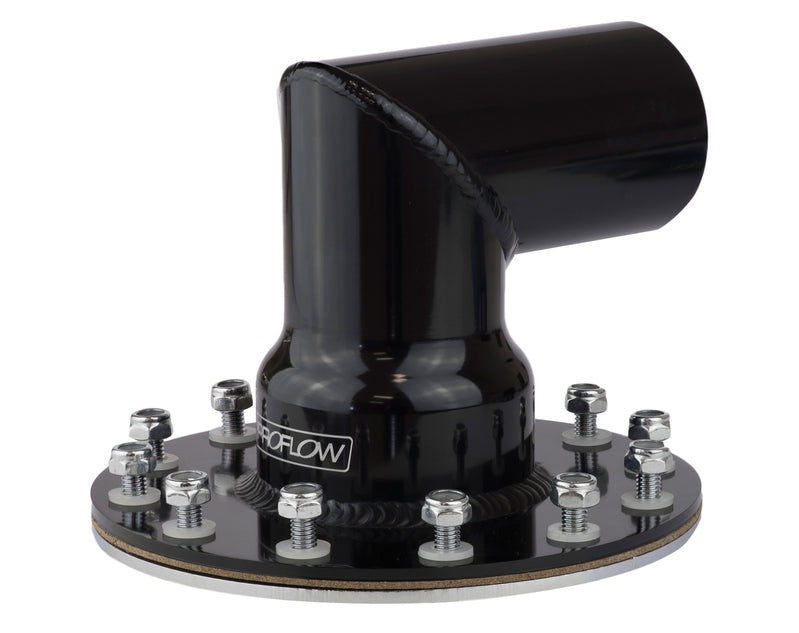 Proflow Fuel Filler Neck Aluminium Black, 90 Degree, 2 1/2 in. Diameter, 12-Bolt Flange, 4.75'' PCD, Each - PFEFCA004BK PFEFCA004BK