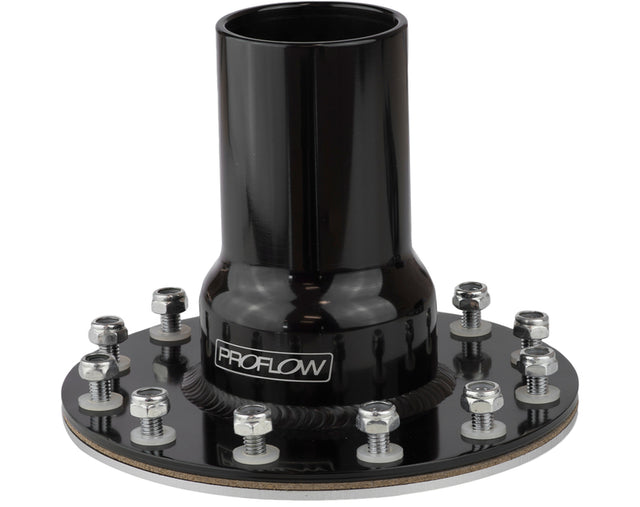 Proflow Fuel Filler Neck Aluminium Black, Straight 2 in. Diameter, 12-Bolt Flange, 4.75'' PCD, Each - PFEFCA005BK PFEFCA005BK