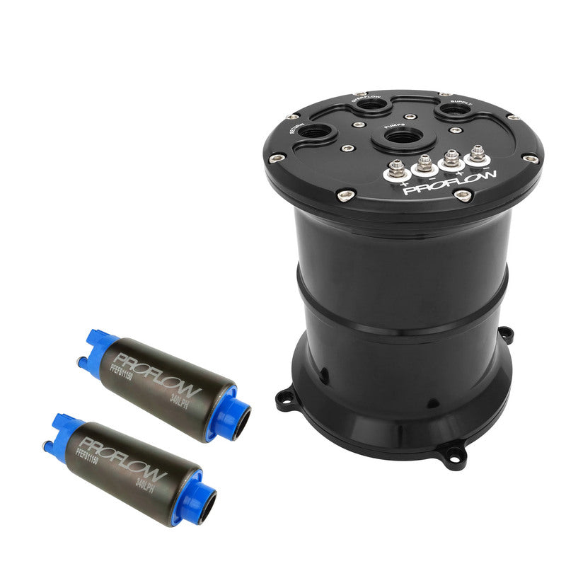 Proflow Surge Tank Kit With Dual Proflow 340 LPH Fuel Pumps, EFI, 2.5L, Billet Aluminium, Black Anodised - PFEFCA020BK-PRO2 PFEFCA020BK-PRO2