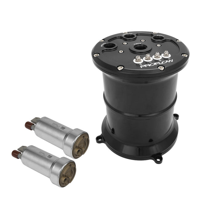 Proflow Surge Tank Kit With Dual Walbro Hellcat 525 Fuel Pumps, EFI, 2.5L, Billet Aluminium, Black Anodised - PFEFCA020BK-WAL2 PFEFCA020BK-WAL2