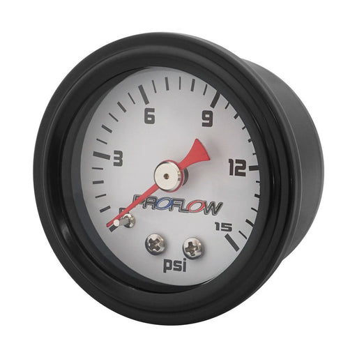 Proflow Fuel Pressure Gauge 0-15PSI, Stainless Steel, Black Body/White Face 40mm, Each - PFEFG-015-2 PFEFG-015-2
