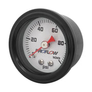 Proflow Fuel Pressure Gauge 0-100PSI, Stainless Steel, Black Body/White Face 40mm, Each - PFEFG-100-2 PFEFG-100-2