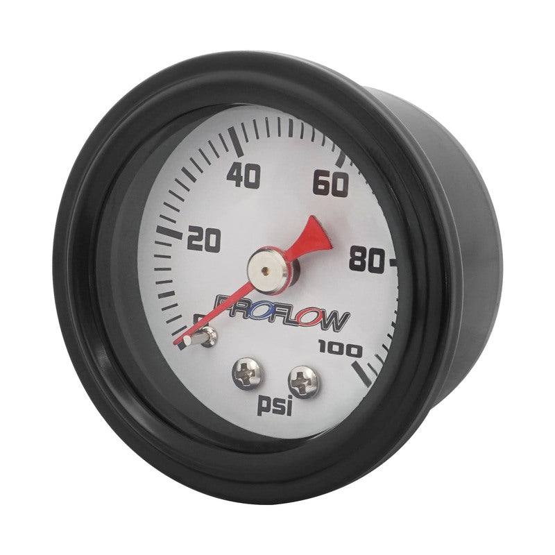 Proflow Fuel Pressure Gauge 0-100PSI, Stainless Steel, Black Body/White Face 40mm, Each - PFEFG-100-2 PFEFG-100-2