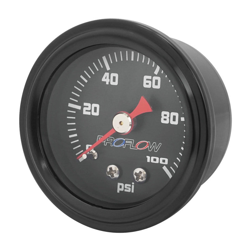 Proflow Fuel Pressure Gauge 0-100PSI, Stainless Steel, Black Body/Black Face 40mm, Each - PFEFG-100BK-2 PFEFG-100BK-2