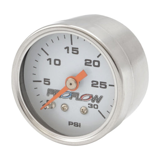 Proflow Fuel Pressure Gauge 0-30PSI Stainless body/White Face - PFEFG030 PFEFG030